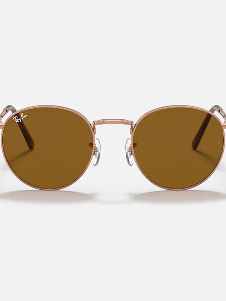 Ray-Ban Round Metal Sunglasses In Rose Gold With Brown Lenses